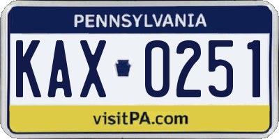 PA license plate KAX0251