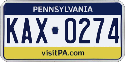 PA license plate KAX0274