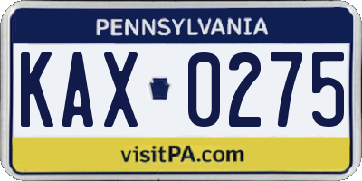 PA license plate KAX0275