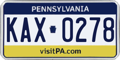PA license plate KAX0278