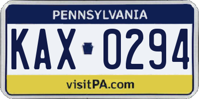 PA license plate KAX0294
