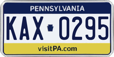 PA license plate KAX0295