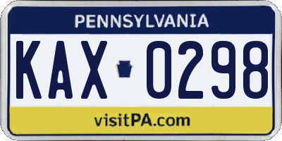 PA license plate KAX0298