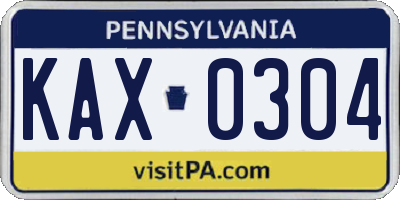 PA license plate KAX0304