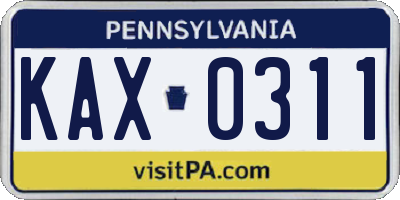 PA license plate KAX0311