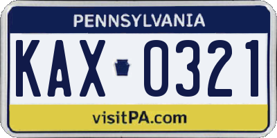 PA license plate KAX0321