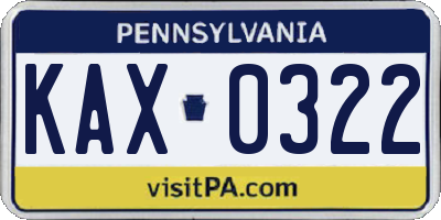 PA license plate KAX0322