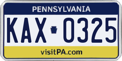 PA license plate KAX0325