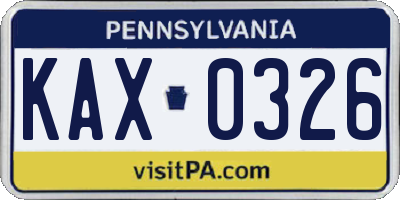 PA license plate KAX0326