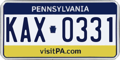 PA license plate KAX0331