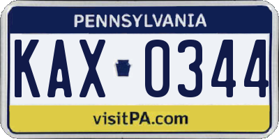 PA license plate KAX0344
