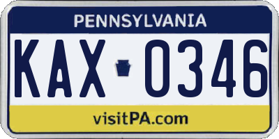 PA license plate KAX0346