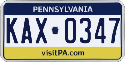 PA license plate KAX0347