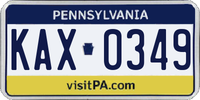PA license plate KAX0349