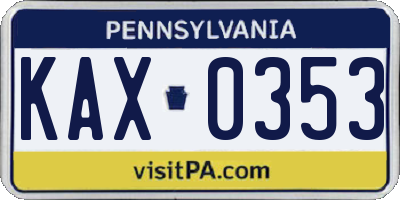 PA license plate KAX0353
