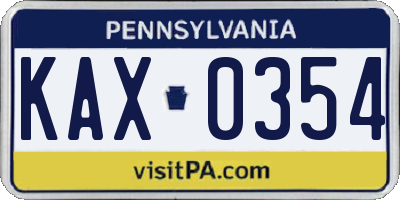PA license plate KAX0354