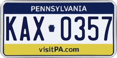 PA license plate KAX0357