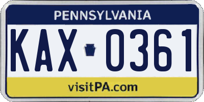 PA license plate KAX0361