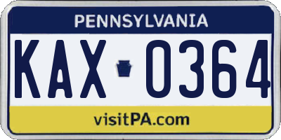 PA license plate KAX0364