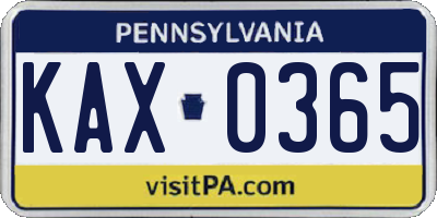 PA license plate KAX0365