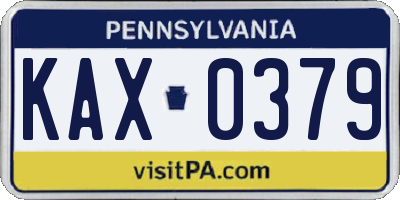 PA license plate KAX0379
