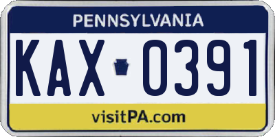PA license plate KAX0391