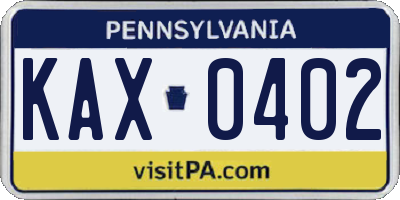 PA license plate KAX0402