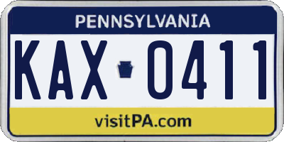 PA license plate KAX0411