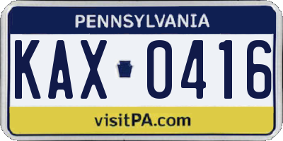 PA license plate KAX0416