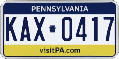 PA license plate KAX0417