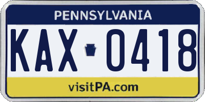 PA license plate KAX0418