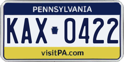 PA license plate KAX0422