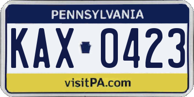 PA license plate KAX0423