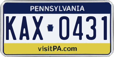 PA license plate KAX0431