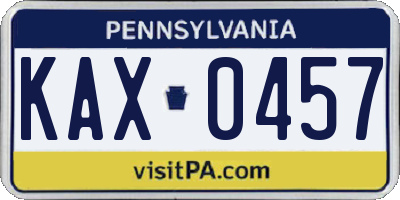 PA license plate KAX0457