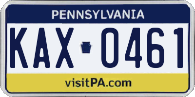 PA license plate KAX0461