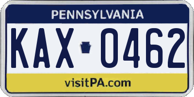 PA license plate KAX0462