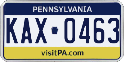 PA license plate KAX0463