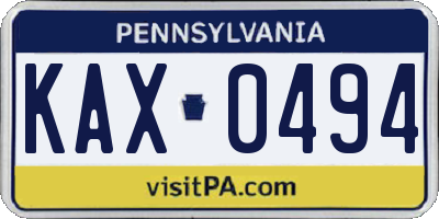PA license plate KAX0494