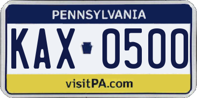 PA license plate KAX0500