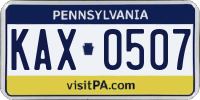PA license plate KAX0507