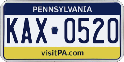 PA license plate KAX0520