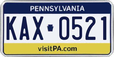 PA license plate KAX0521