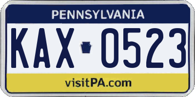 PA license plate KAX0523
