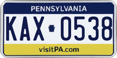 PA license plate KAX0538