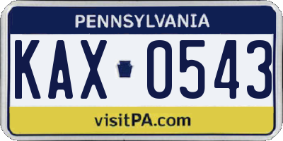 PA license plate KAX0543