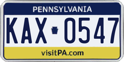 PA license plate KAX0547