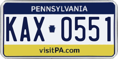 PA license plate KAX0551