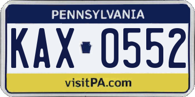 PA license plate KAX0552