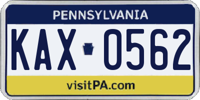 PA license plate KAX0562